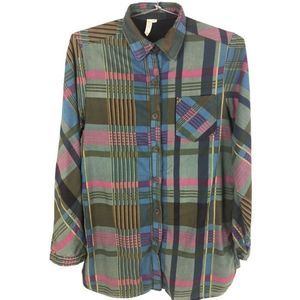 ABCDE Womens LINED Long Sleeve Pocket Plaid Blouse